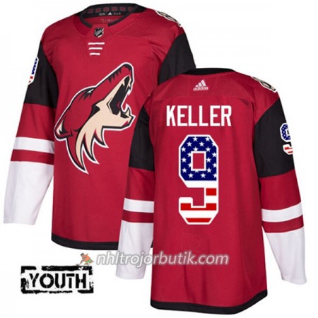 Barn Ishockey Arizona Coyotes Tröja Clayton Keller 9 Adidas 2017-2018 Röd USA Flag Fashion Authentic